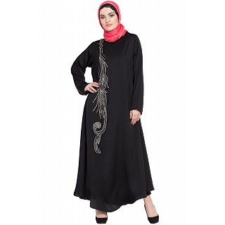 Umbrella abaya with simple stonework- Black